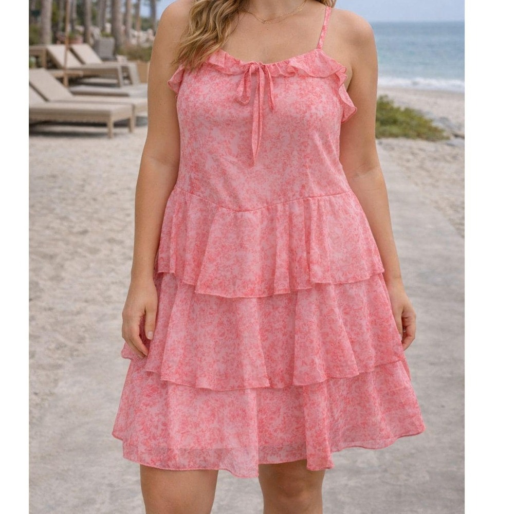 Wild Fable Dress Womens Large Pink Tiered Ruffle Smocked Back Summer Cottagecore